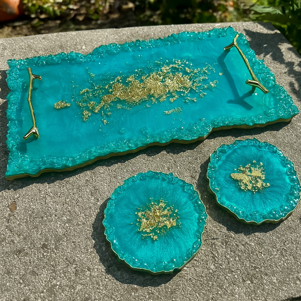 Tray with Handles and Coaster Sets