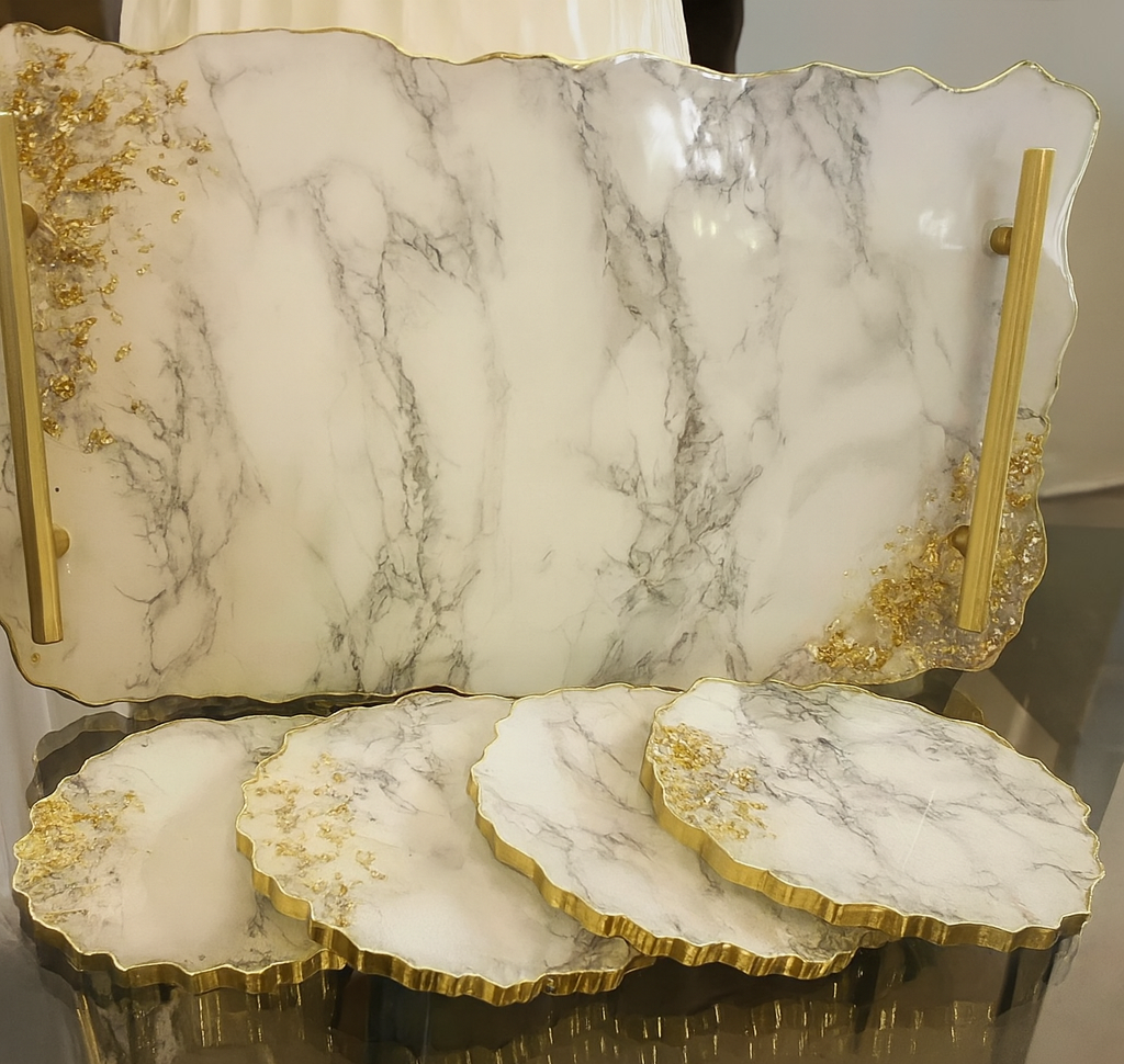 Tray with Handles and Coaster Sets