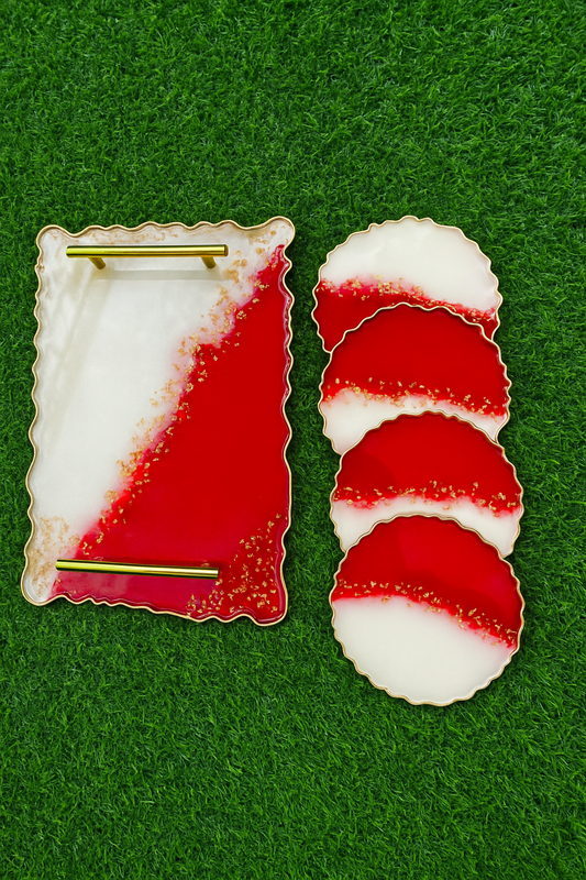 Tray with Handles and Coaster Sets
